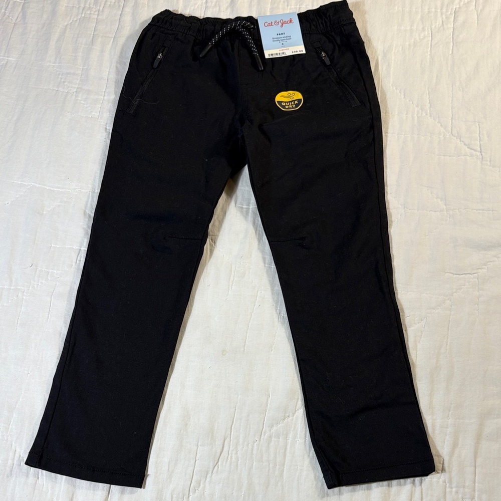 NWT Cat & Jack Boys Black Moisture Wicking Stretch Woven Jogger Pants Size 6